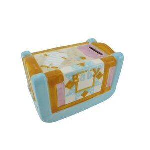 Ceramic Baby Crib Money Coin Bank 3 1/2" tall by 5 1/2" wide 049-11634